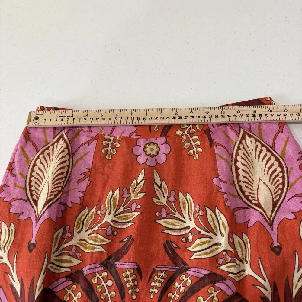 Sundance 100% Linen Pink Floral Midi Skirt P14 Pencil Paisley Lined Boho Beach